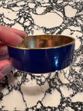 J. Crew Blue Enamel and Gold Bangle Bracelet